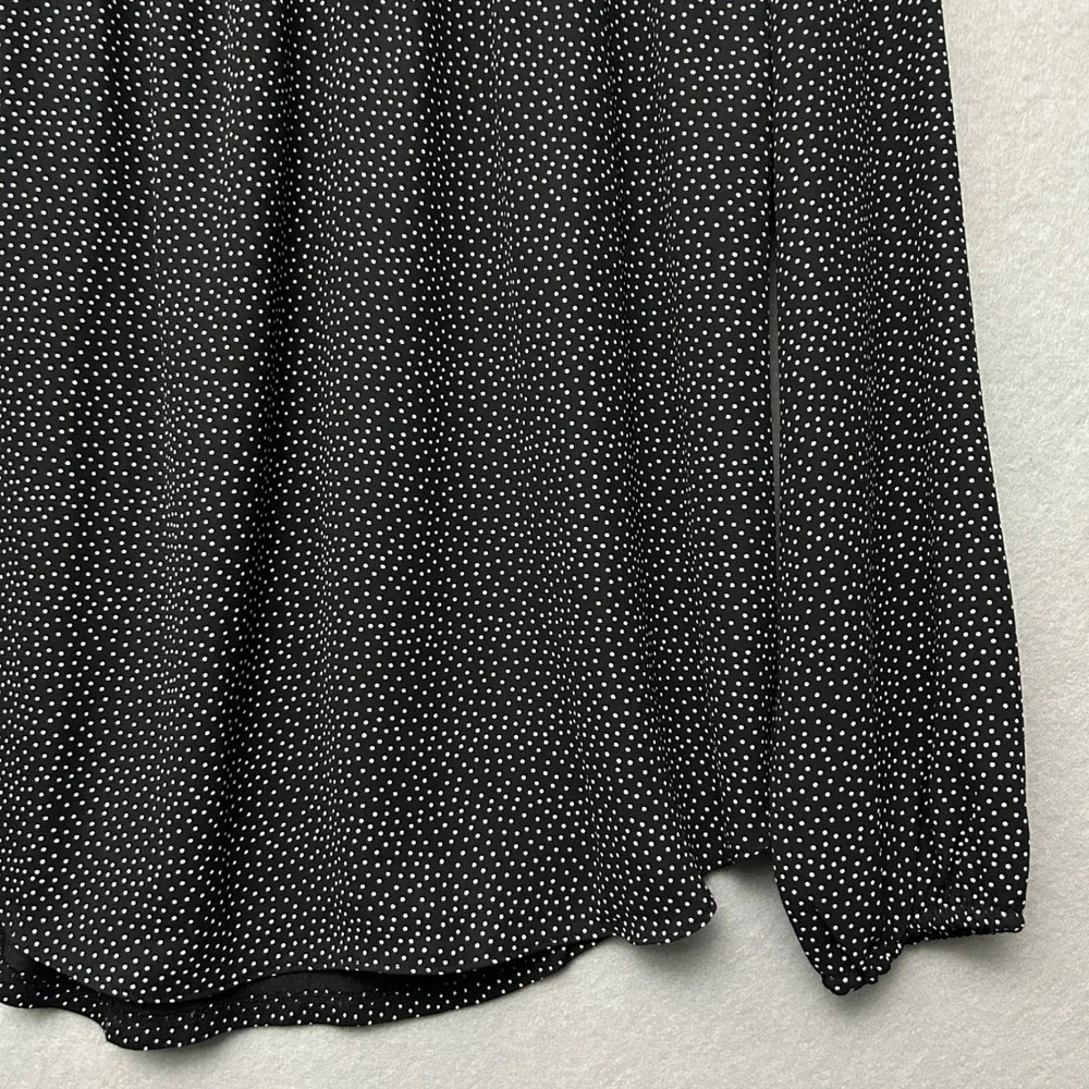 LOFT Black White Micro Polka Dot Blouse M Long Sleeve Business Casual Career - Picture 10 of 13